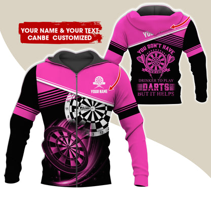 Customized Name & Text Darts Premium Zip Hoodie, Personalized You Don't Have Darts Zip Hoodie For Men & Women - Gift For Darts Lovers, Darts Players