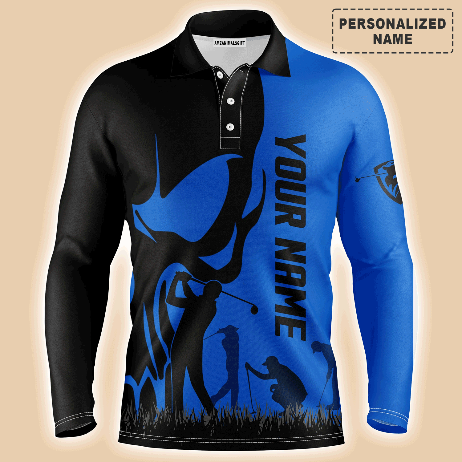 Custom Golf Long Sleeve Men Polo Shirt, Custom Name Skull Golf Ball Skin Apparel Men Golf Polo Shirt - Perfect Gift For Men, Golf Lovers