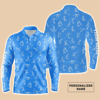 Custom Golf Long Sleeve Men Polo Shirt, Custom Name funny Golf Pattern Wear Apparel- Personalized Sports Gift For Men, Golf Lovers