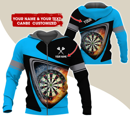 Personalized Name & Text Darts Premium Zip Hoodie, Custom Fire Dartboard Zip Hoodie For Men & Women - Gift For Darts Lovers, Darts Players