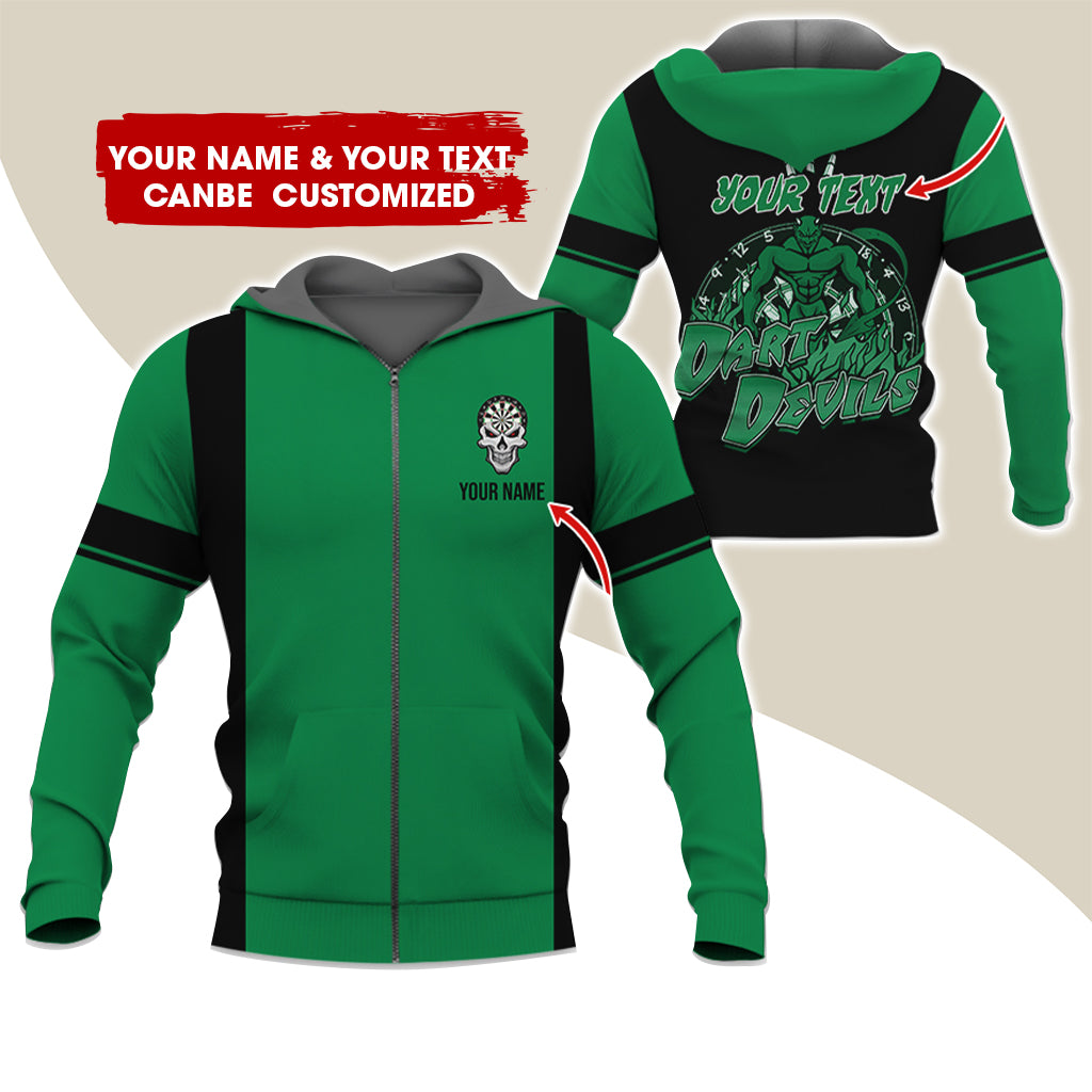 Personalized Name & Text Devils Darts Premium Zip Hoodie, Custom Name Dartboard Zip Hoodie For Men & Women - Gift For Darts Lovers, Darts Players