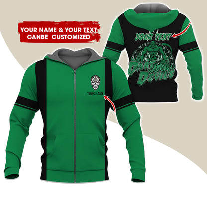 Personalized Name & Text Devils Darts Premium Zip Hoodie, Custom Name Dartboard Zip Hoodie For Men & Women - Gift For Darts Lovers, Darts Players
