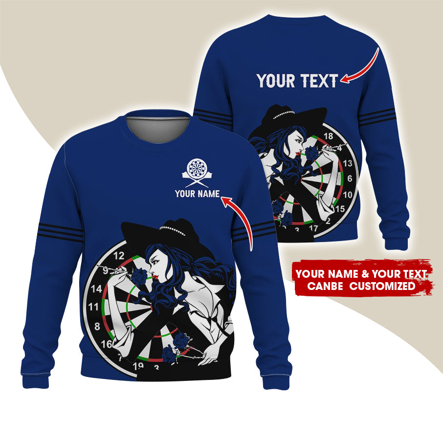 Customized Name & Text Darts Sweatshirt, Personalized Name Sexy Girl Plays Darts Sweatshirt For Men & Women - Gift For Darts Lovers, Darts Players