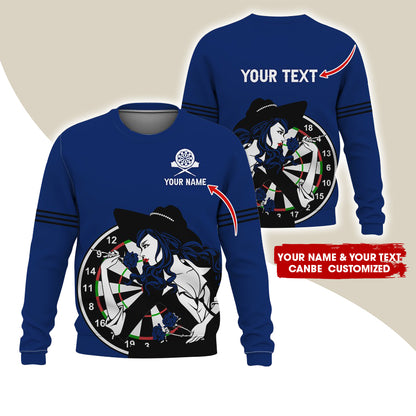 Customized Name & Text Darts Sweatshirt, Personalized Name Sexy Girl Plays Darts Sweatshirt For Men & Women - Gift For Darts Lovers, Darts Players
