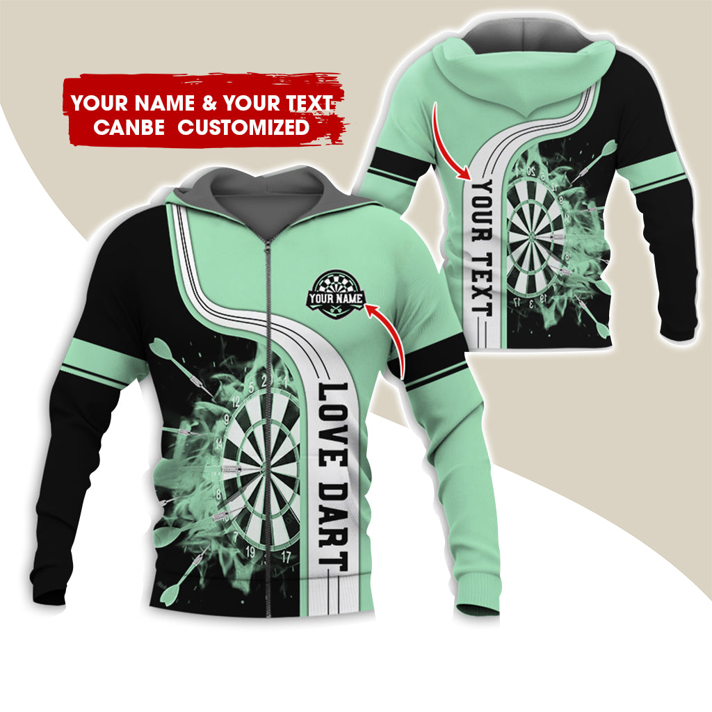 Custom Name & Text Darts Premium Zip Hoodie, Personalized Name Love Dart Zip Hoodie For Men & Women - Gift For Darts Lovers, Darts Players