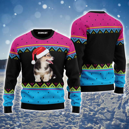 Pembroke Welsh Corgi Christmas Hat Pattern Ugly Sweater For Men & Women, Perfect Outfit For Christmas New Year Autumn Winter