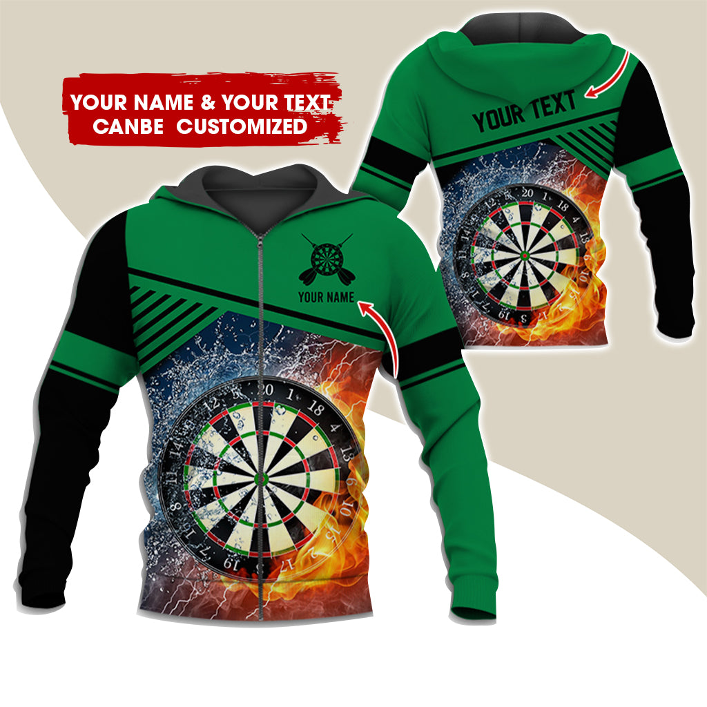 Custom Name & Text Darts Premium Zip Hoodie, Customized Ice & Fire Dartboard Zip Hoodie For Men & Women - Gift For Darts Lovers, Darts Players