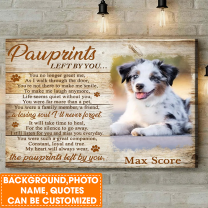 Personalized Dog Landscape Canvas, Pawprints Canvas, Custom Pet Photo Canvas, Perfect Gift For Dog Lovers, Friends, Family