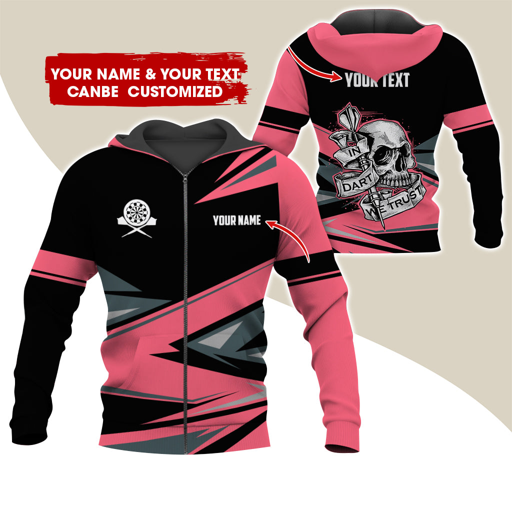 Personalized Name & Text Darts Premium Zip Hoodie, Customized Name Skull In Darts Zip Hoodie For Men & Women - Gift For Darts Lovers, Darts Players