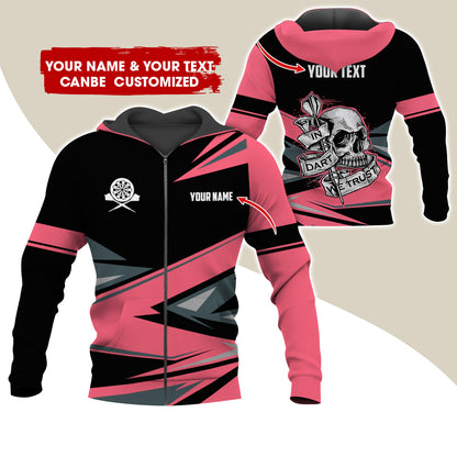 Personalized Name & Text Darts Premium Zip Hoodie, Customized Name Skull In Darts Zip Hoodie For Men & Women - Gift For Darts Lovers, Darts Players