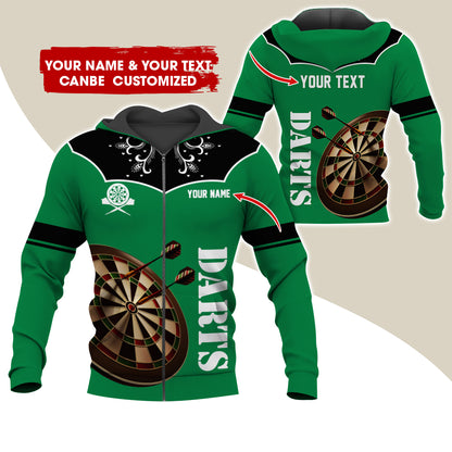 Customized Name & Text Darts Premium Zip Hoodie, Personalized Dartboard Zip Hoodie For Men & Women - Gift For Darts Lovers, Darts Players