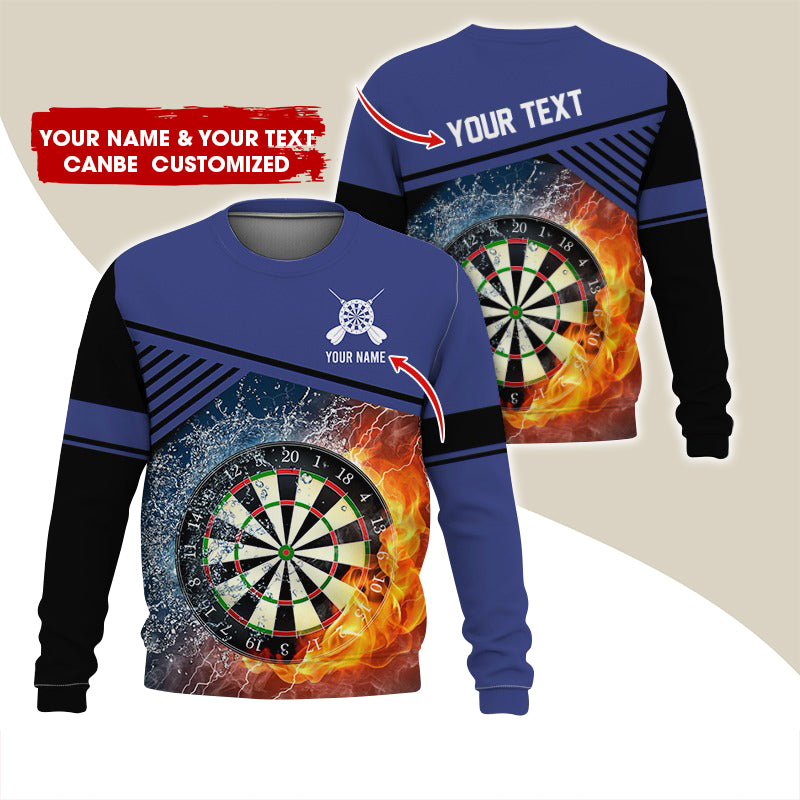 Customized Name & Text Darts Sweatshirt, Personalized Ice & Flame Dartboard For Men & Women - Gift For Darts Lovers, Darts Players