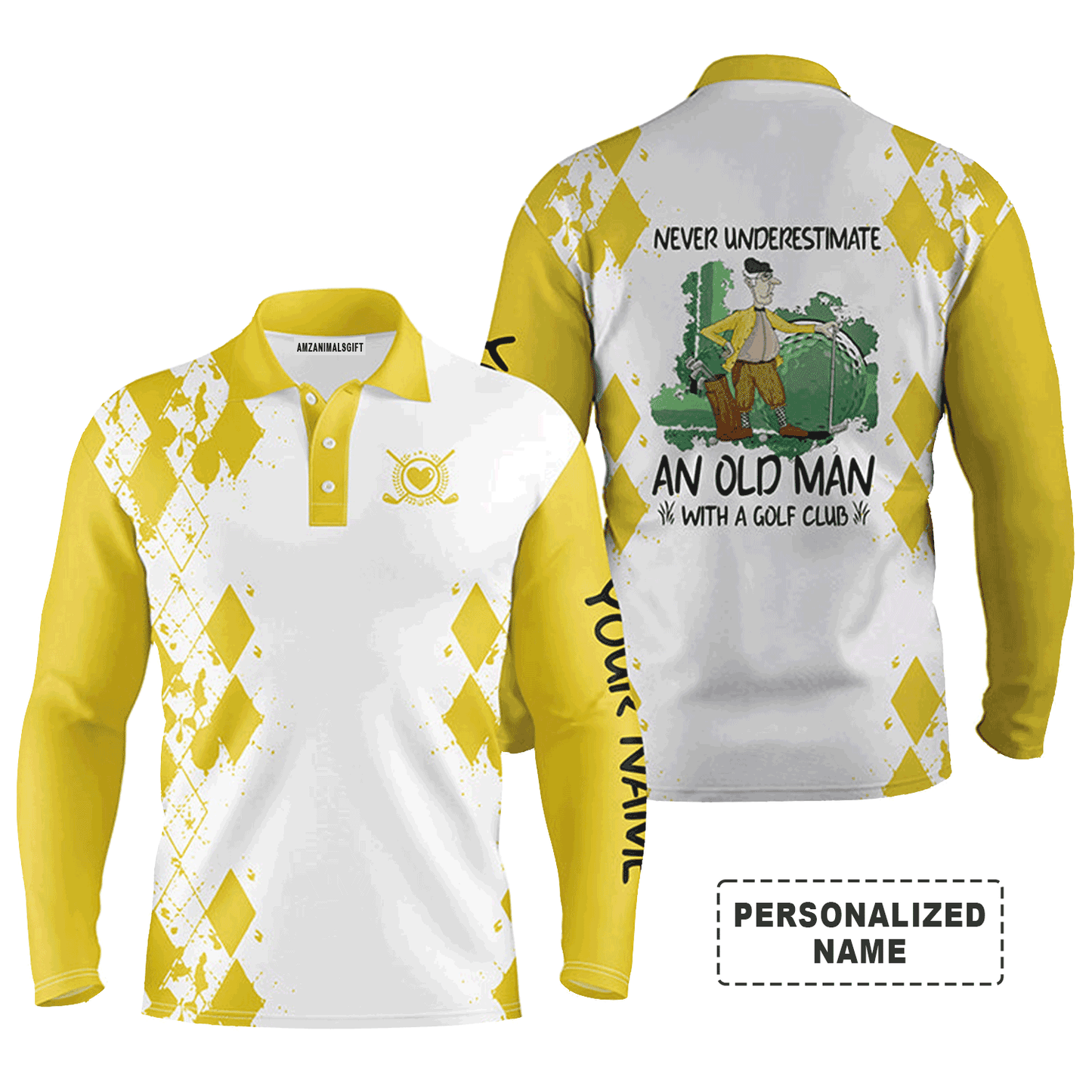 Custom Golf Long Sleeve Men Polo Shirt - Never Underestimate An Old Man With A Golf Club Men Golf Polo Shirt - Perfect Polo Shirt For Men, Golfers