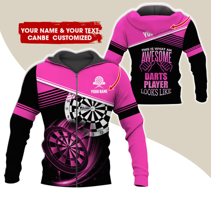Customized Name & Text Darts Premium Zip Hoodie, Personalized Awesome Darts Player Zip Hoodie For Men & Women - Gift For Darts Lovers, Darts Players