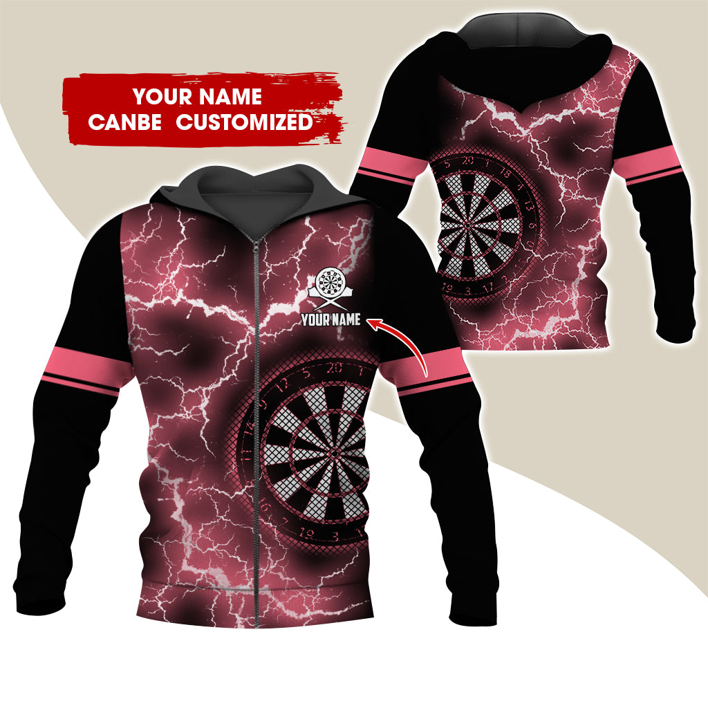 Customized Name Darts Premium Zip Hoodie, Personalized Name Thunder Lightning Zip Hoodie For Men & Women - Gift For Darts Lovers, Darts Players