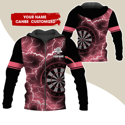 Customized Name Darts Premium Zip Hoodie, Personalized Name Thunder Lightning Zip Hoodie For Men & Women - Gift For Darts Lovers, Darts Players