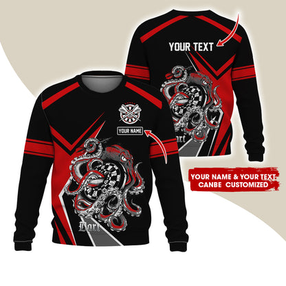 Customized Name & Text Darts Sweatshirt, Personalized Octopus Darts Sweatshirt For Men & Women - Gift For Darts Lovers, Darts Players
