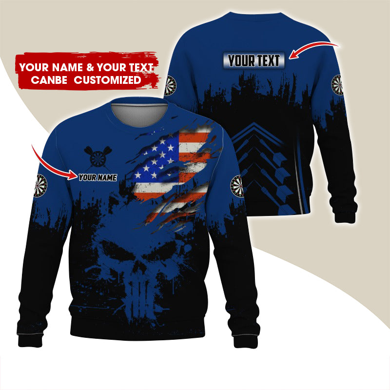 Customized Name & Text Darts Sweatshirt, Personalized Darts American Flag Sweatshirt For Men & Women - Gift For Darts Lovers, Darts Players