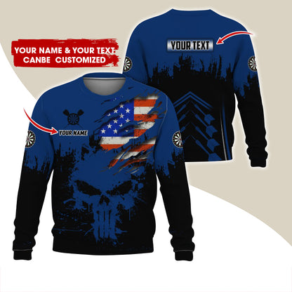 Customized Name & Text Darts Sweatshirt, Personalized Darts American Flag Sweatshirt For Men & Women - Gift For Darts Lovers, Darts Players