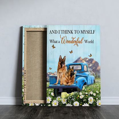 German Shepherd Premium Wrapped Portrait Canvas - Daisy Field, German Shepherd Dogs, Ladybug Car, What A Wonderful World - Gift For Dog Lovers