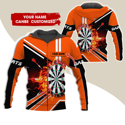 Customized Name Darts Premium Zip Hoodie, Personalized Dartboard In Flame Zip Hoodie For Men & Women - Gift For Darts Lovers, Darts Players