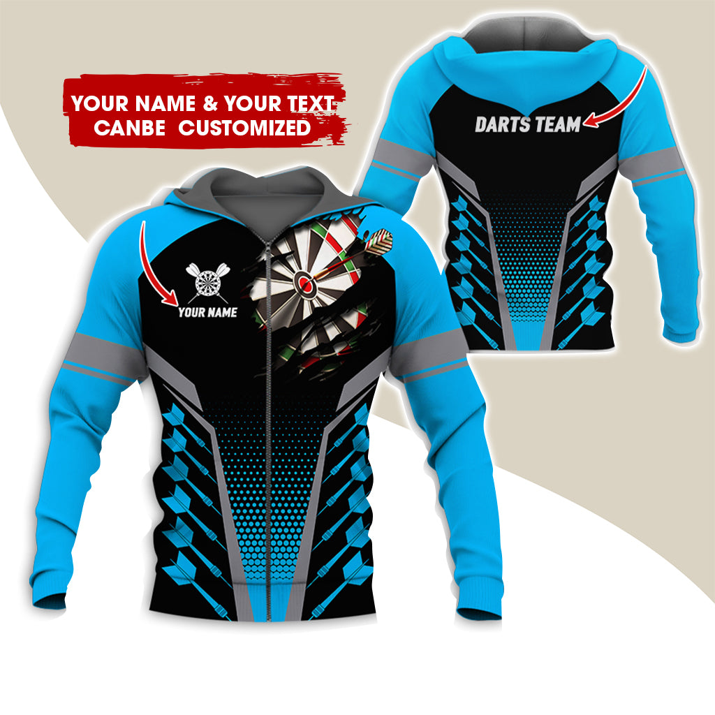 Custom Name & Team Darts Premium Zip Hoodie, Customized Darts Team Zip Hoodie For Men & Women - Gift For Darts Lovers, Darts Players