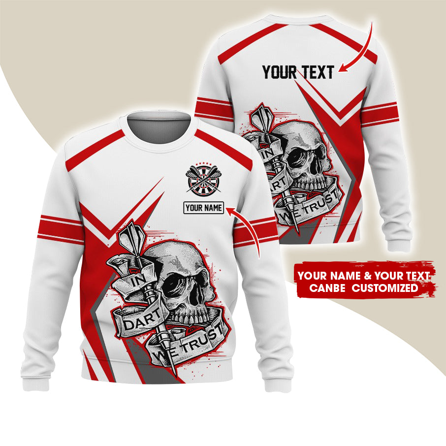 Customized Name & Text Darts Sweatshirt, Personalized Name Skull Plays Darts Sweatshirt For Men & Women - Gift For Darts Lovers, Darts Players