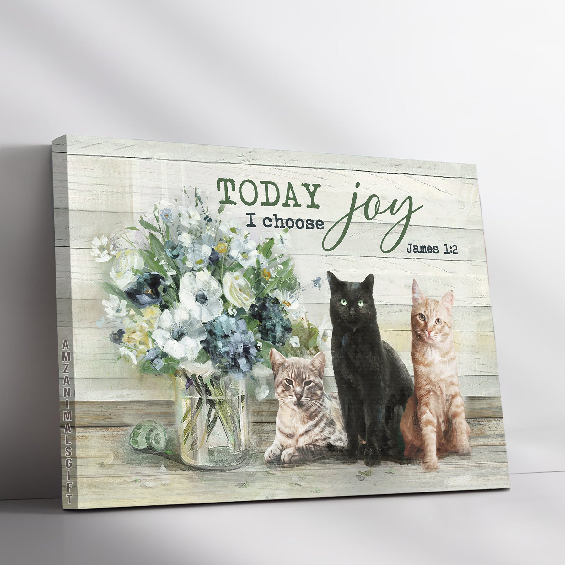 Jesus Landscape Canvas - Adorable cats, Flower vase Landscape Canvas - Gift For Religious Christian - Today I Choose Joy