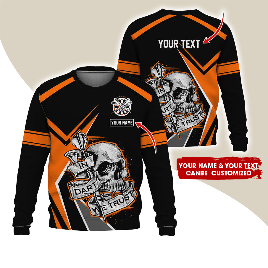 Customized Name & Text Darts Sweatshirt, Personalized Darts Skull In Darts Sweatshirts For Men & Women - Gift For Darts Lovers, Darts Players