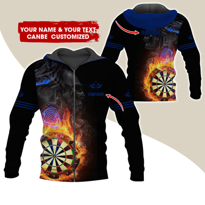 Customized Darts Premium Zip Hoodie, Personalized Name & Team Dartboard In Flame Team Zip Hoodie For Men & Women - Gift For Darts Lovers, Darts Players