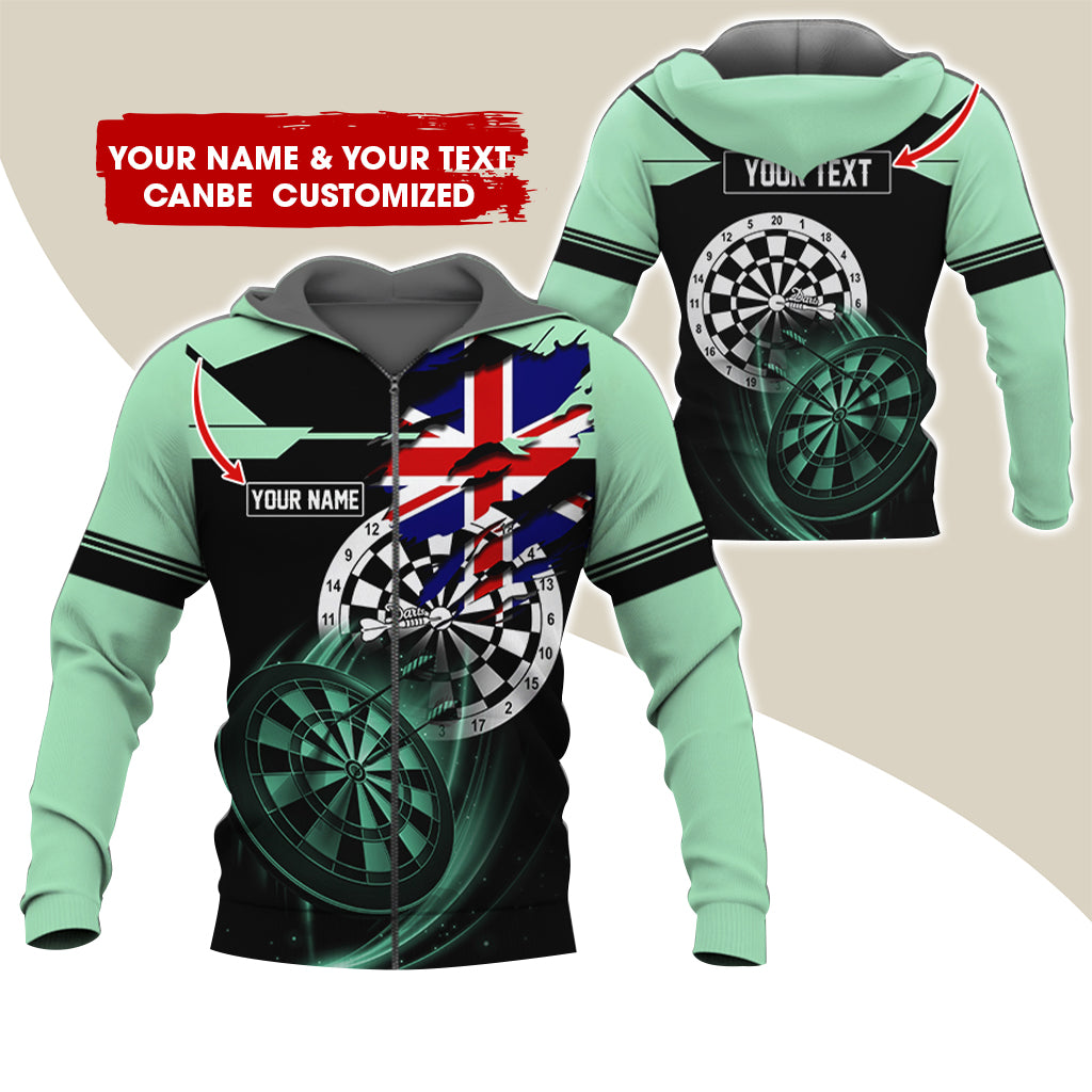 Customized Name & Text Darts Premium Zip Hoodie, Personalized England Flag Zip Hoodie For Men & Women - Gift For Darts Lovers, Darts Players