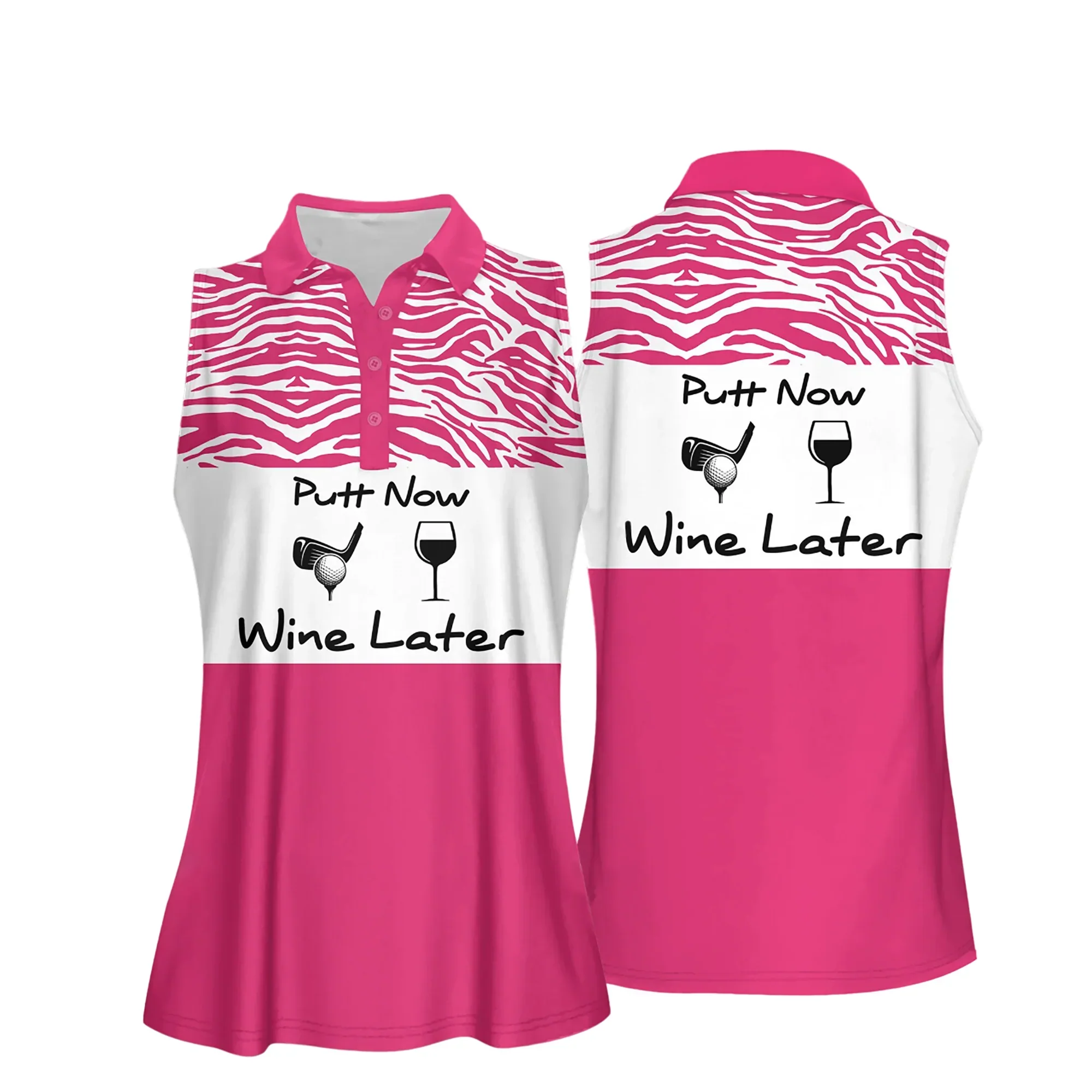 Golf And Wine Women Polo Shirt, Putt Now Wine Later, Pink Putt Now Wine Later Women Polo Shirt - Gift For Mother's Day, Golfers, Female, Golf Lover