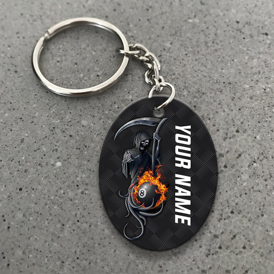 Grim Reaper Billiard Pool 8 Ball Hello Darkness Customized Name Acrylic Keychain - Christmas Gift For Billiard Lovers, Billiard Players