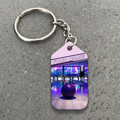 Custom Name Purple Bowling Ball Acrylic Keychain For Bowling Players - Christmas Gift For Bowling Lovers, Bowling Team, Family, Friends