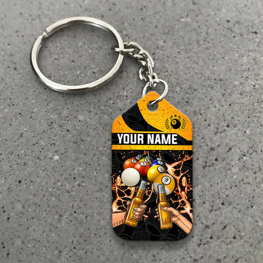 Custom Name Billiard 9 Ball Billiard And Beer That's Why I'm Here Acrylic Keychain - Christmas Gift For Billiard Lovers, Billiard Team Players
