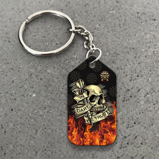 Skull In Fire In Dart We Trust Darts Acrylic Keychain For Darts Players - Christmas Gift For Darts Lovers, Darts Team, Family, Friends