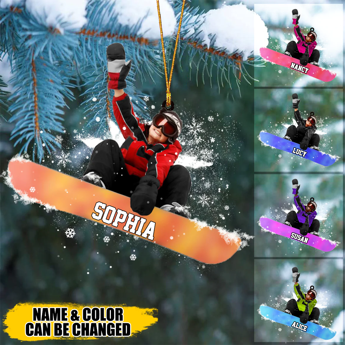 Customized Snowboarding Boy, Skiing Boy Acrylic Christmas Ornament, Gift For Snowboarding Lovers