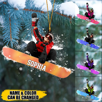 Customized Snowboarding Boy, Skiing Boy Acrylic Christmas Ornament, Gift For Snowboarding Lovers