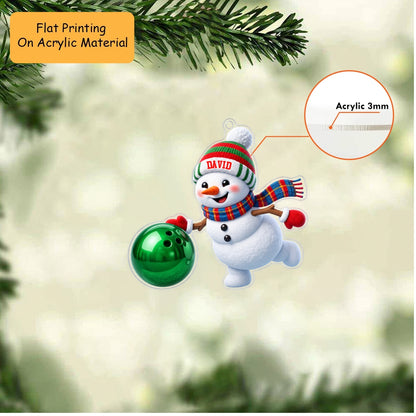 Personalized Bowling Christmas Ornament, Cute Snowman Throwing Ball, Custom Ornament Christmas Gift, Keychain Bowling, Car Ornament Bowling
