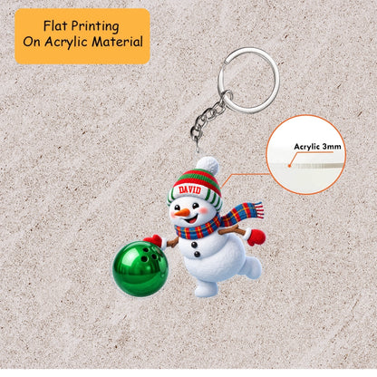 Personalized Bowling Christmas Ornament, Cute Snowman Throwing Ball, Custom Ornament Christmas Gift, Keychain Bowling, Car Ornament Bowling