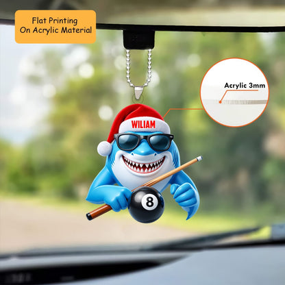 Personalized Billiards Christmas Ornament, Cool Pool Shark With Sunglasses, Custom Ornament Christmas Gift, Keychain Billiards, Car Ornament Billiards