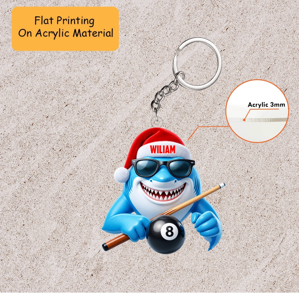 Personalized Billiards Christmas Ornament, Cool Pool Shark With Sunglasses, Custom Ornament Christmas Gift, Keychain Billiards, Car Ornament Billiards