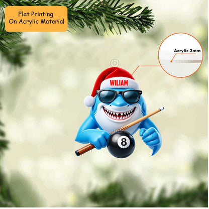 Personalized Billiards Christmas Ornament, Cool Pool Shark With Sunglasses, Custom Ornament Christmas Gift, Keychain Billiards, Car Ornament Billiards