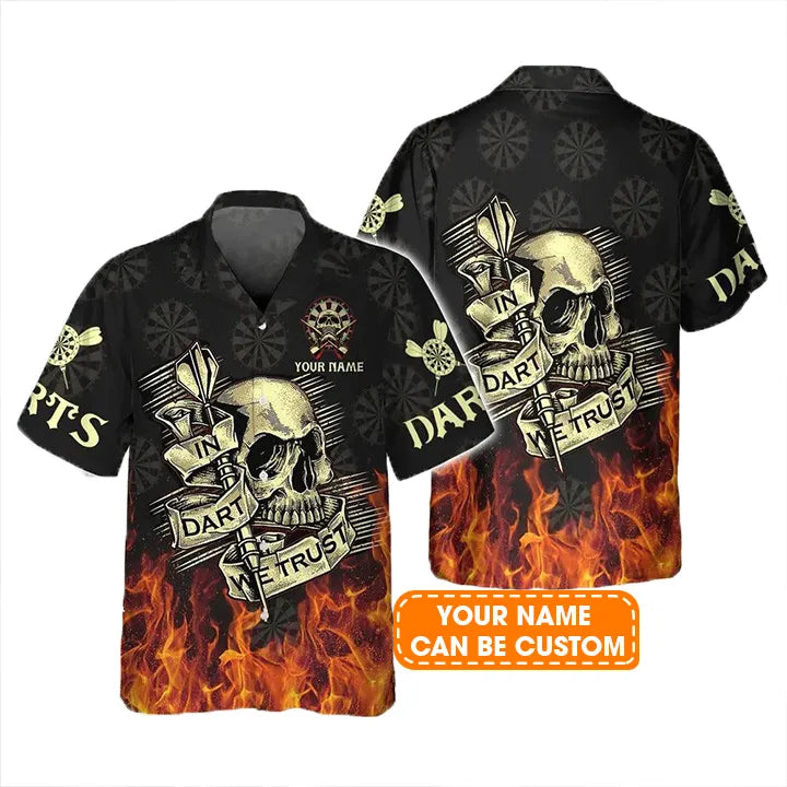 Customized Darts Hawaiian Shirt, Darts Skull Personalized Name Hawaiian Shirt For Men - Perfect Gift For Darts Lovers, Darts Players