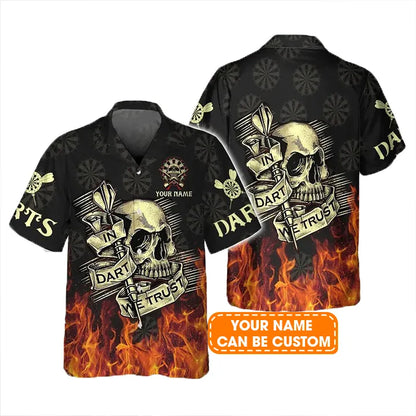 Customized Darts Hawaiian Shirt, Darts Skull Personalized Name Hawaiian Shirt For Men - Perfect Gift For Darts Lovers, Darts Players