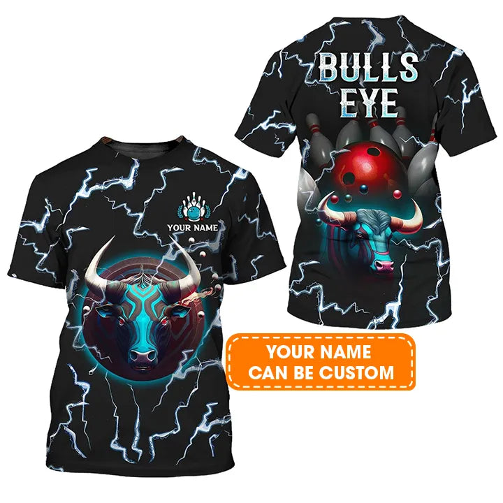 Bowling Custom Name T Shirt, Bulls Eye Red Bowling Ball Team Personalized Name T-Shirt For Men, Perfect Gift For Bowling Lovers, Bowlers, Team, Friend