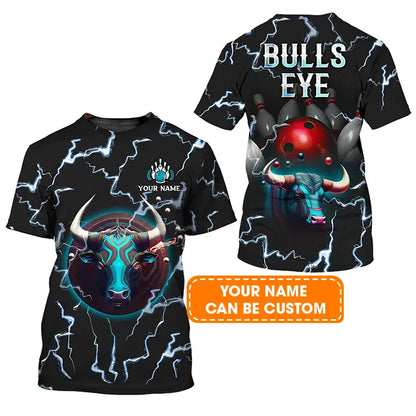 Bowling Custom Name T Shirt, Bulls Eye Red Bowling Ball Team Personalized Name T-Shirt For Men, Perfect Gift For Bowling Lovers, Bowlers, Team, Friend