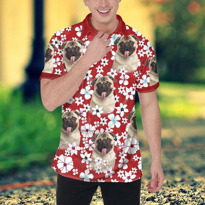Custom Polo Shirt With Dog Face, Pet Face Polo Shirt, Red Flower Pattern Personalized Polo Shirt For Dog Dad - Perfect Gift For Men, Dog Lover