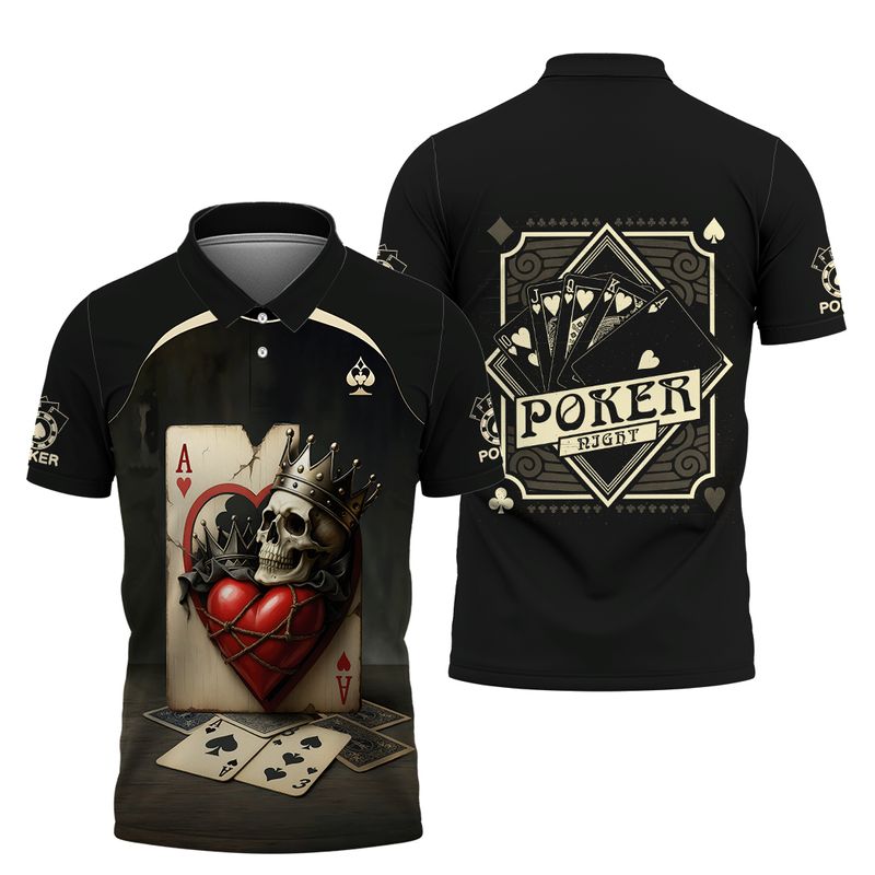 Customized Poker Shirt, Skull King of Hearts Design With Crown Shirts, Perfect Outfit For Poker Players
