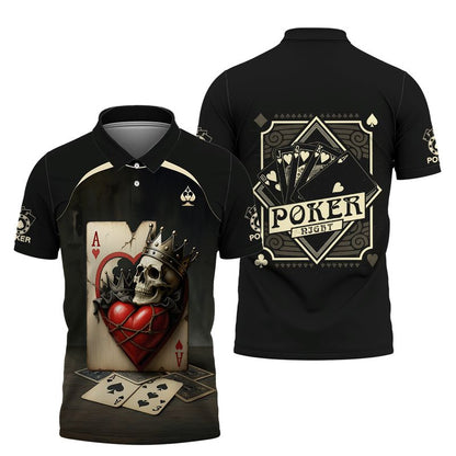 Customized Poker Shirt, Skull King of Hearts Design With Crown Shirts, Perfect Outfit For Poker Players